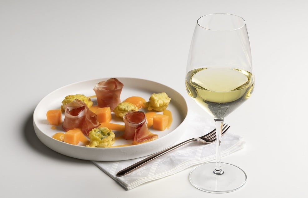 Frullato di melone, speck e crocchette al gorgonzola