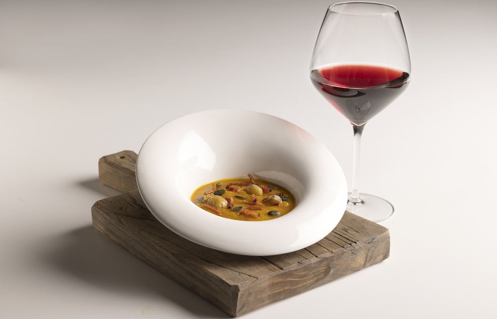 Crema di zucca e castagne con speck croccante